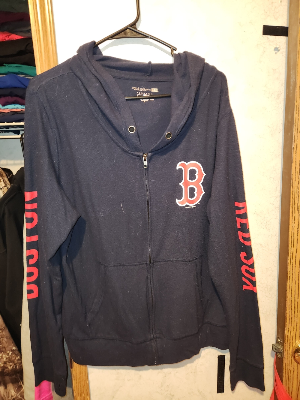 5th & Ocean Navy Boston Red Sox Zip Hoodie with Red Accent